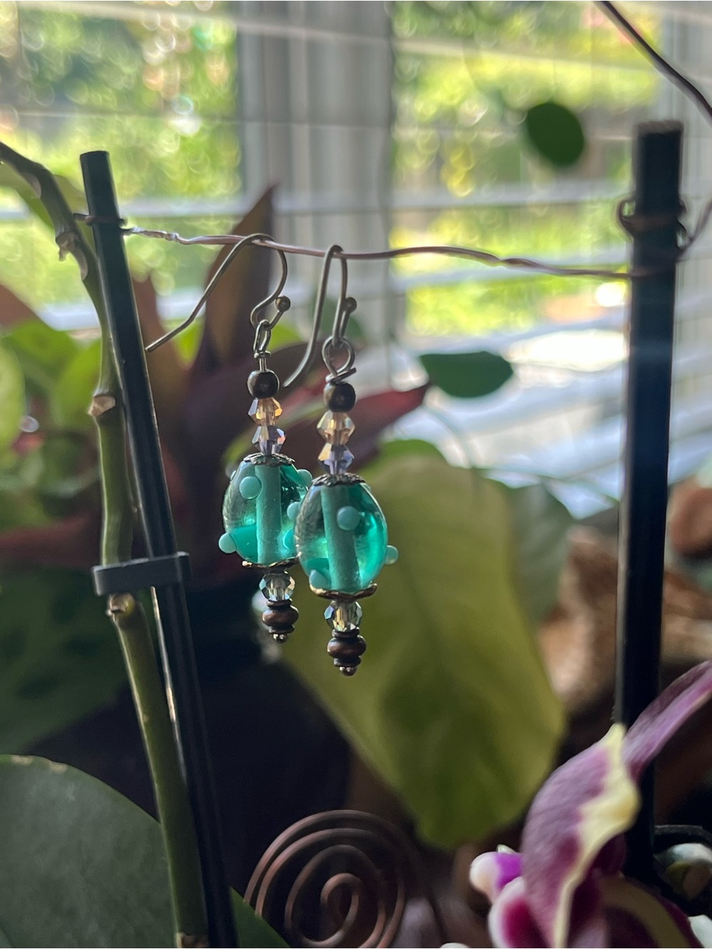Teal Glass Bead Drop Earrings for Women
